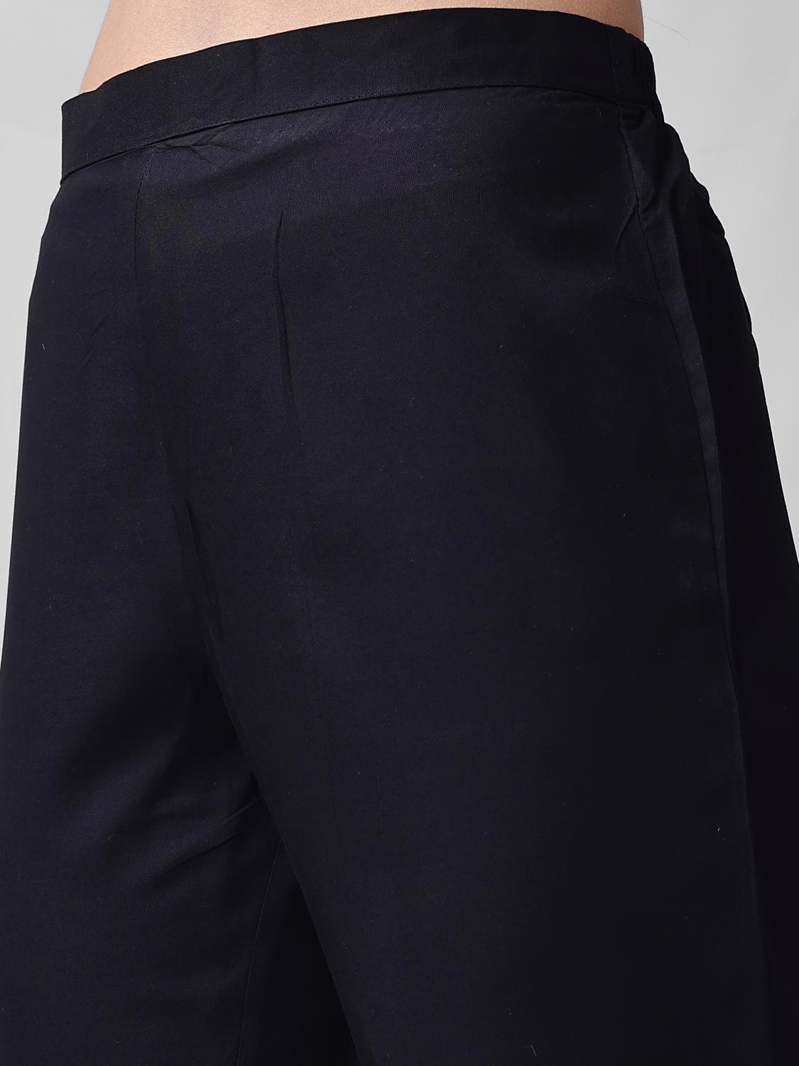 Black Halter Neck Gathered Rayon Kurta Set With Yoke Embroidery